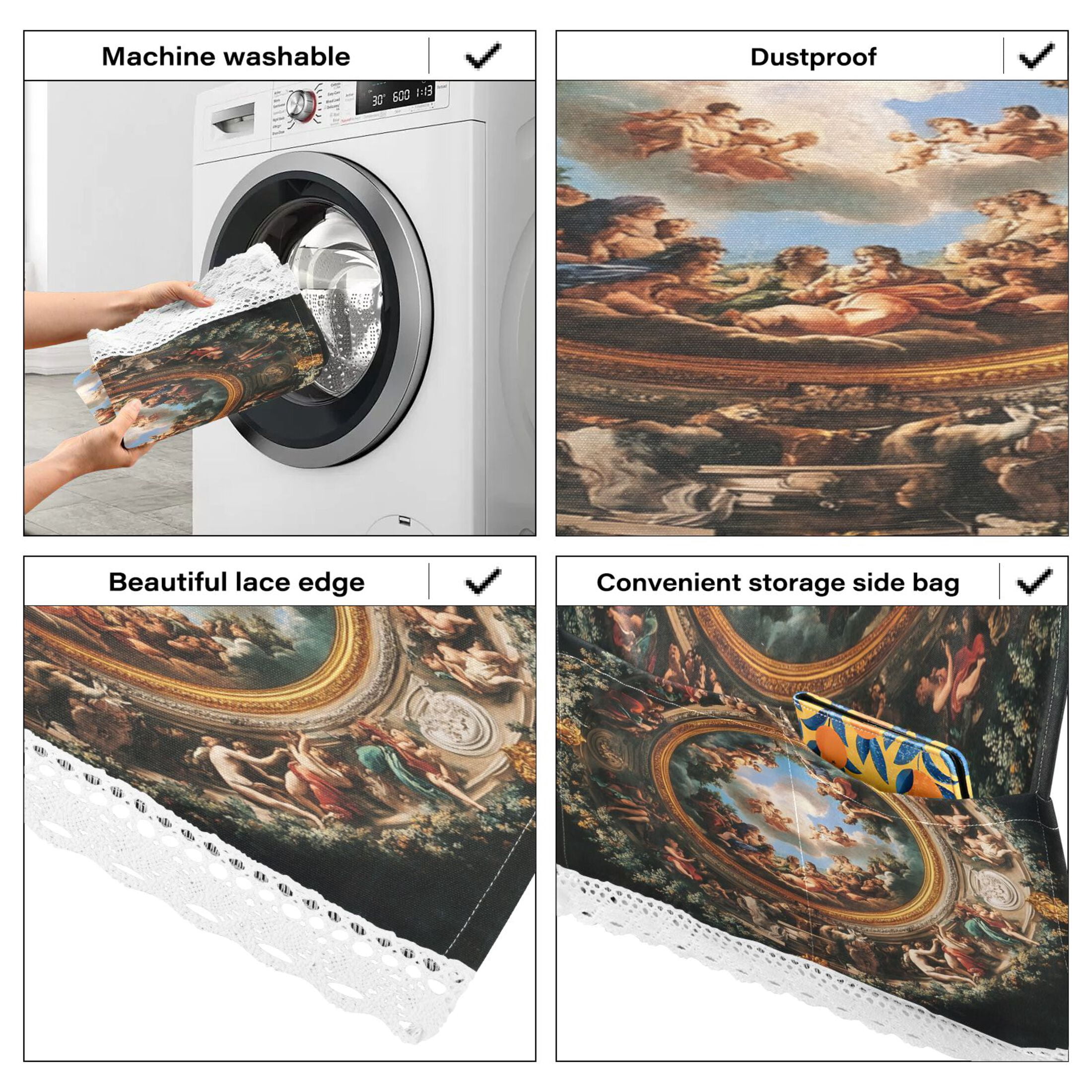 The Baroque PatternWasher and Dryer Covers Dust-Proof and Oil Resistant Fridge Cover with 4 Storage Pockets Washing Machine Top Cover for Laundry Kitchen Home 51.2 x 22 In