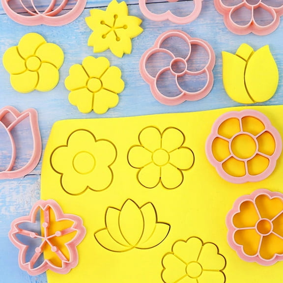 Ludlz 8Pcs/Set 3D Flower Shape Cookie Cutters Plastic Biscuit Mold Cookie Stamp DIY Fondant Cake Mould Baking Pastry Bakeware Kitchen Supplies