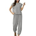 thumbnail image 1 of Besolor Ensembles Détente 2 Pcs pour Femmes Décontractés Amples T-Shirts à Manches Courtes et Pantalons Ensembles Assortis Survêtement avec Poches, 1 of 6