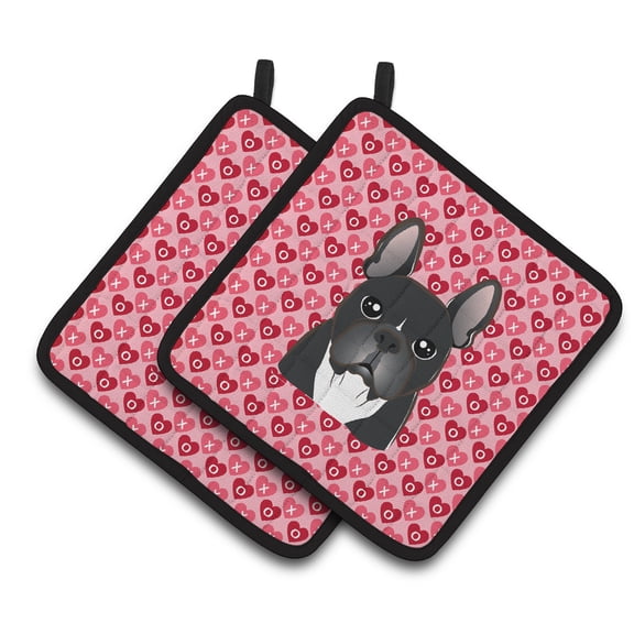 French Bulldog Hearts Pair of Pot Holders