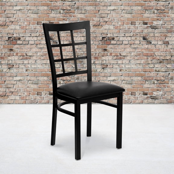 Emma Oliver 2 Pack Black Window Back Metal Restaurant Chair - Black Vinyl Seat