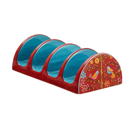 Bico Red Spring Bird Ceramic Taco Holder, Taco Stand Rack Tray, Microwave and Dishwasher Safe
