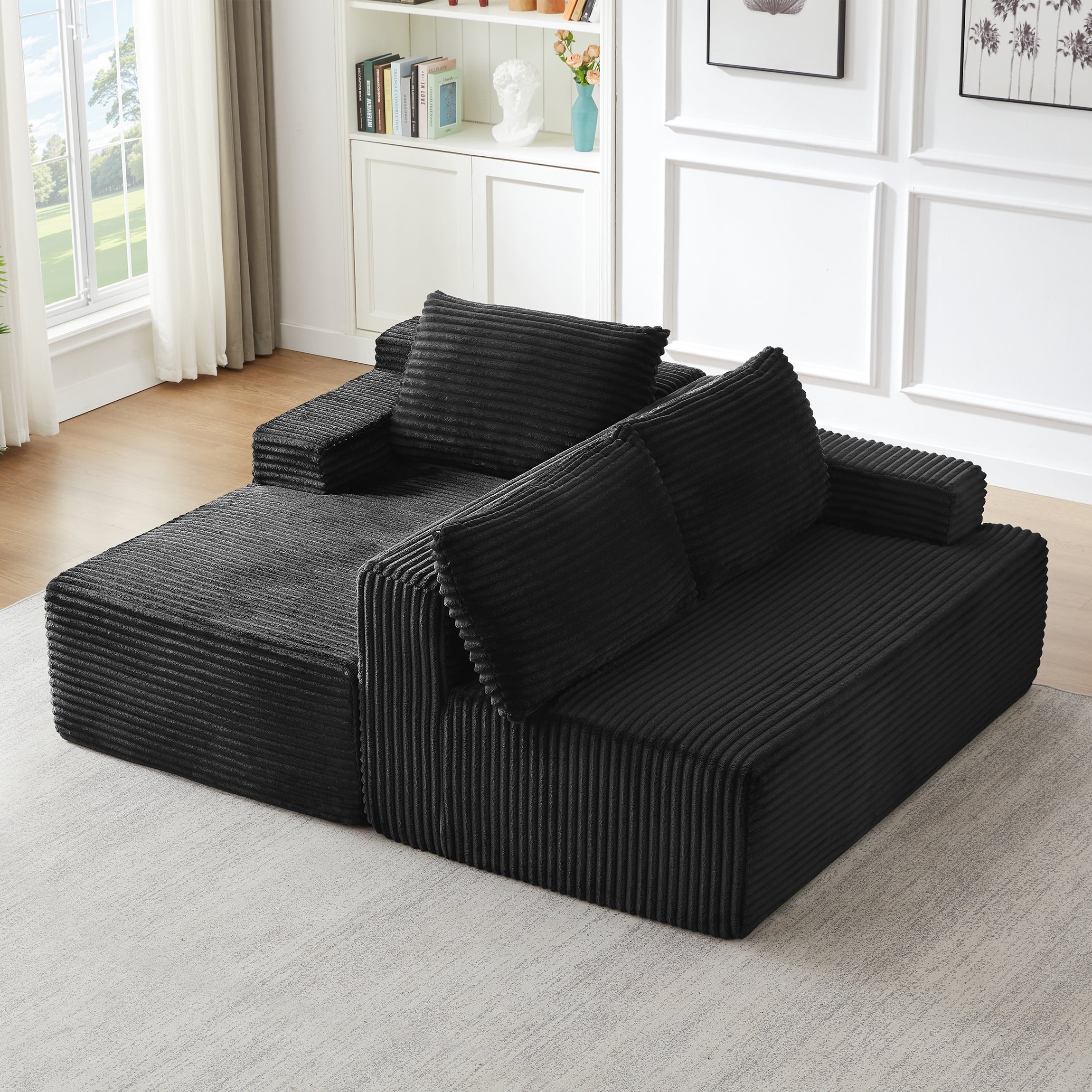 Vanress 96 Inch Modular Sectional Couches for Living Room, Modern Boneless Sofa, Upholstered Deep Seat Cloud Couch, Corduroy Comfy L-Shape Sofas Couches, No Assembly, Black (Left Facing Chaise)