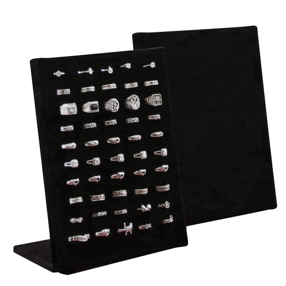 Coward 2Pcs/Set Velvet Rings Display Stand, 50 Solts Rings Organizer Jewelry Display Tray, L-Shaped Ring Holder Display for Selling Earrings Rings  (Black Velvet)