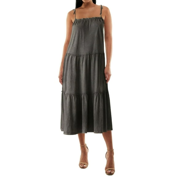 Lucky Brand Women's Tiered Cami Cotton Maxi Dress-Black / S