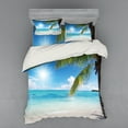 thumbnail image 2 of Ambesonne Beach Bedding Set 3 Pcs, Tropical Seashore Palms, Twin XL, Fern Green Sky Blue, 2 of 3