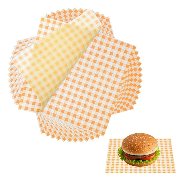 Uxcell 100 Pcs Hojas de Papel Encerado para Alimentos, 7 x 7 Pulgadas, Forros de Cesta de Alimentos Cuadrados para Sándwich, Hamburguesa, Pan, Amarillo