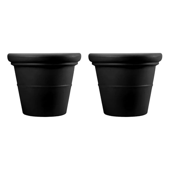 HC Companies 17" Terrazzo Round Planter Pot with Heavy Rim, Black (2 Pack)