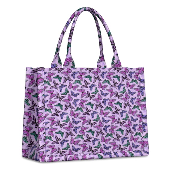 Large Capacity Tote Bag,Purple Butterfly Pattern Handbag Fashion Luxury Tote Bag,15.7"x13"x 5.1" Inches,Laptop Compatible