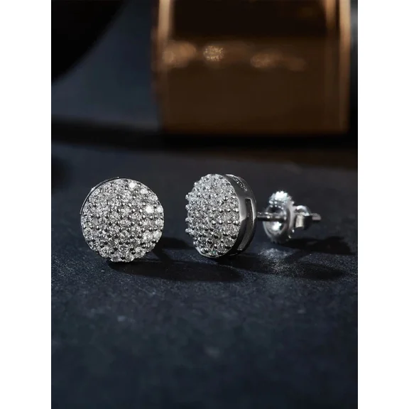 1 Ct Round Cut Created Diamond 14K White Gold Plated Men's Cluster Stud Earrings
