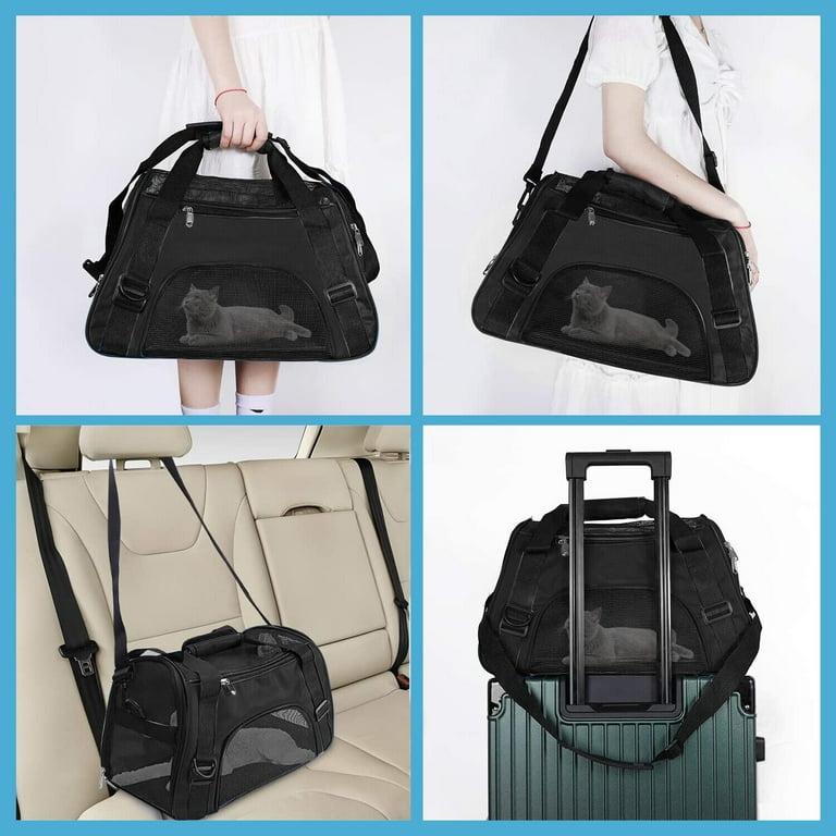 Cat Carrier, Pet Carrier for Large Cats 15.5bs, Dog Carrier for Small Dogs,  Collapsible Cat Bag Carrier for Travel & Car, Black