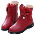 thumbnail image 1 of dmqupv Bottes de Combat Mi-Mollet pour Filles Bottes à Lacets Bottes pour Enfants Bottes pour Filles Chaussures en Coton pour Petite Fille Doublure en Molleton Bottes Courtes en Cuir de Princesse pour Bébé Rouges, Taille US 10, 1 of 8