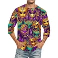 thumbnail image 1 of UVEASISHA Grande Taille Chemises à Manches 3/4 pour Hommes Mardi Gras Masque Imprimé Graphique T-Shirts Carnaval Fête Chemise Confortable Col Rond Tee-Shirt de Vacances en Solde Multicolore TTG, 1 of 4