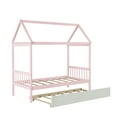 thumbnail image 6 of YANSHE Twin Floor Bed Frame With Roof, Pine Solid Wood Platform Bed Frame With 72.5"Hx38.5"Wx6"H Trundle Twin Bed, House Bed For Boys Girls Bedroom, 6 of 9