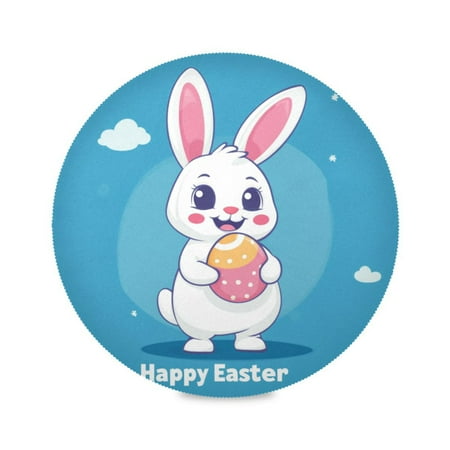 

Round Placemat Set 15.4 Inch Diameter Table Mats Heat-Resistant Decorative for Dining Tables Smiling Cartoon Rabbit