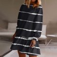 thumbnail image 3 of Oplxuo Women's Long Sleeve Striped Sweatshirt Dress Fall Loose Crewneck Flowy Swing Ruffle Hem Tunic Dresses, 3 of 6