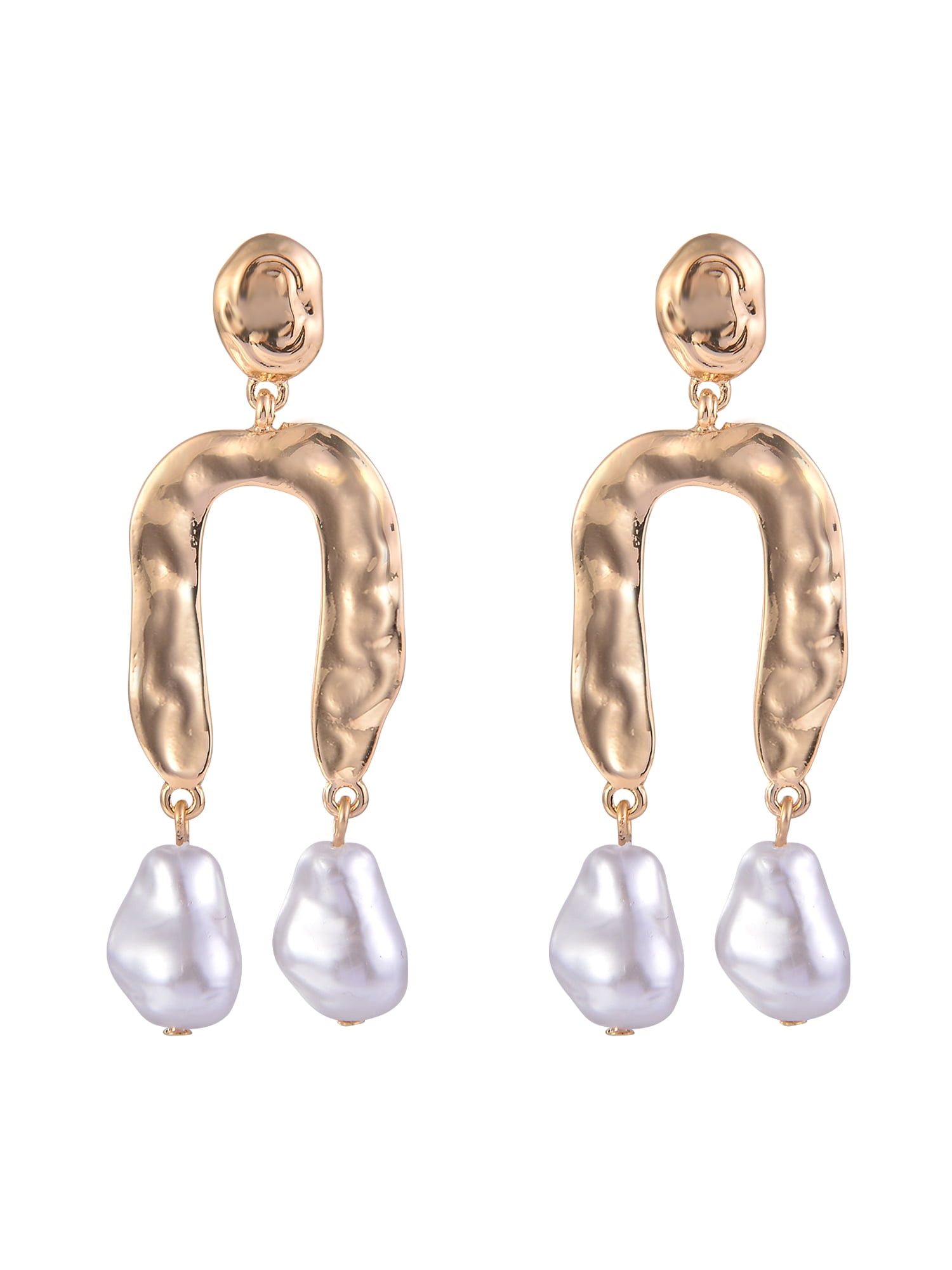Time and Tru Women's Hammered Metal Acrylic Pearl Goldtone Post Drop Earrings
