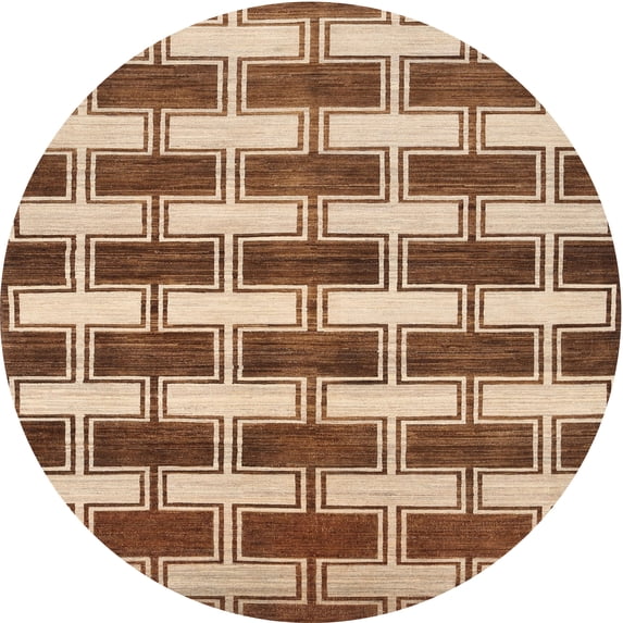 Ahgly Company Machine Washable Indoor Round Contemporary Saddle Brown Area Rugs, 6' Round