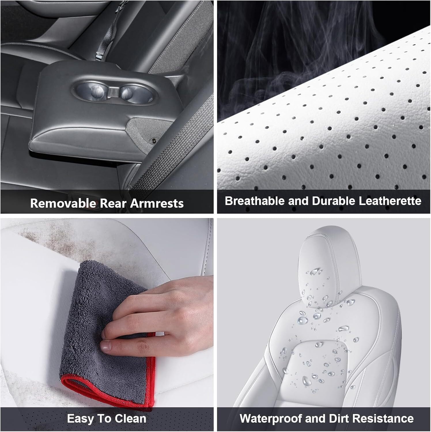 IKABEVEM Car Seat Cover for Tesla Model Y 2023 2024 - Full Set Fully Wrapped White Seat Covers 5 Seater