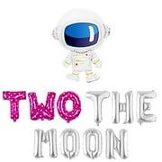 Two The Moon Balloons, 2 The Moon Outer Space 2nd Second Birthday Blast Off Theme 2 Galaxy Astronaut Party Decorations Two The Moon Bday Decor Banner Boys Girls Toddler 11Pcs of SharkBliss (Pink)