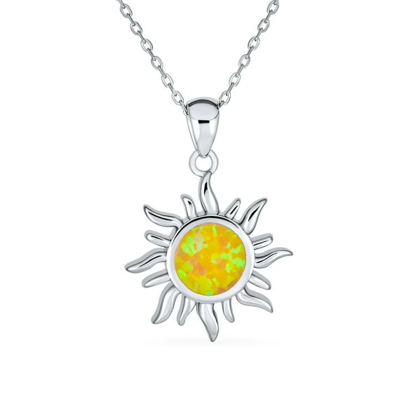 Bling Jewelry Womens Created Fire Opal Sunshine Star Sunburst Necklace Pendant Sterling Silver