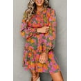 thumbnail image 2 of Women's Multicolour Floral Print Mini Dress – Smocked Ruffled Long Sleeve for Autumn Outings | XL, 2 of 9