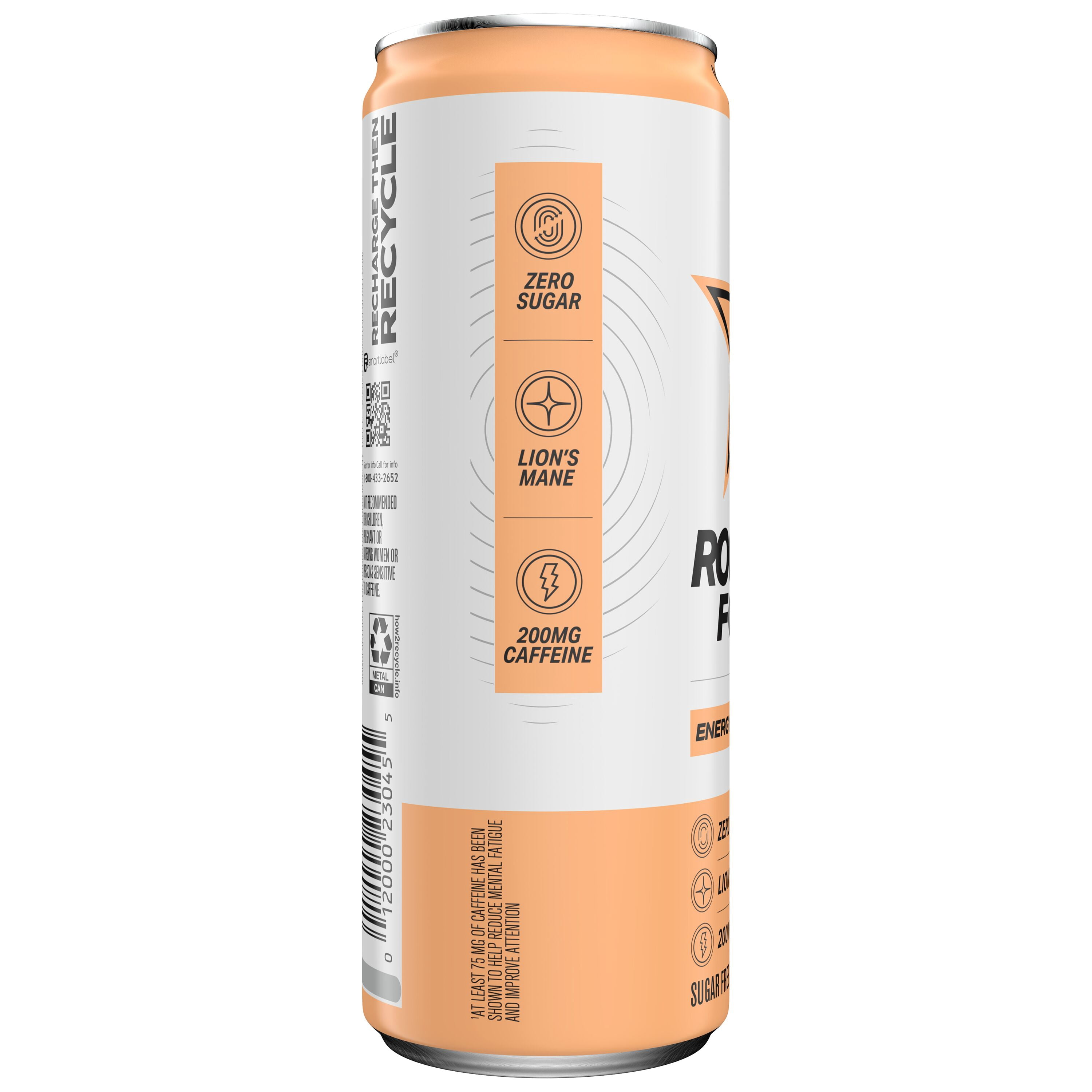 Rockstar Focus Zero Sugar Energy Drink, White Peach Flavor, Lion’s Mane, Energy & Mental Boost, 12 oz 12 Pack Cans