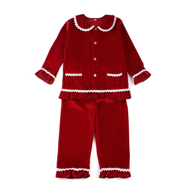 Pijamas de terciopelo de invierno a juego para hermanos de Ruffkids, pijamas para niños, ropa de bebé para la familia, ropa de estar por casa, conjuntos de pijamas navideños rojos para niños y niñas