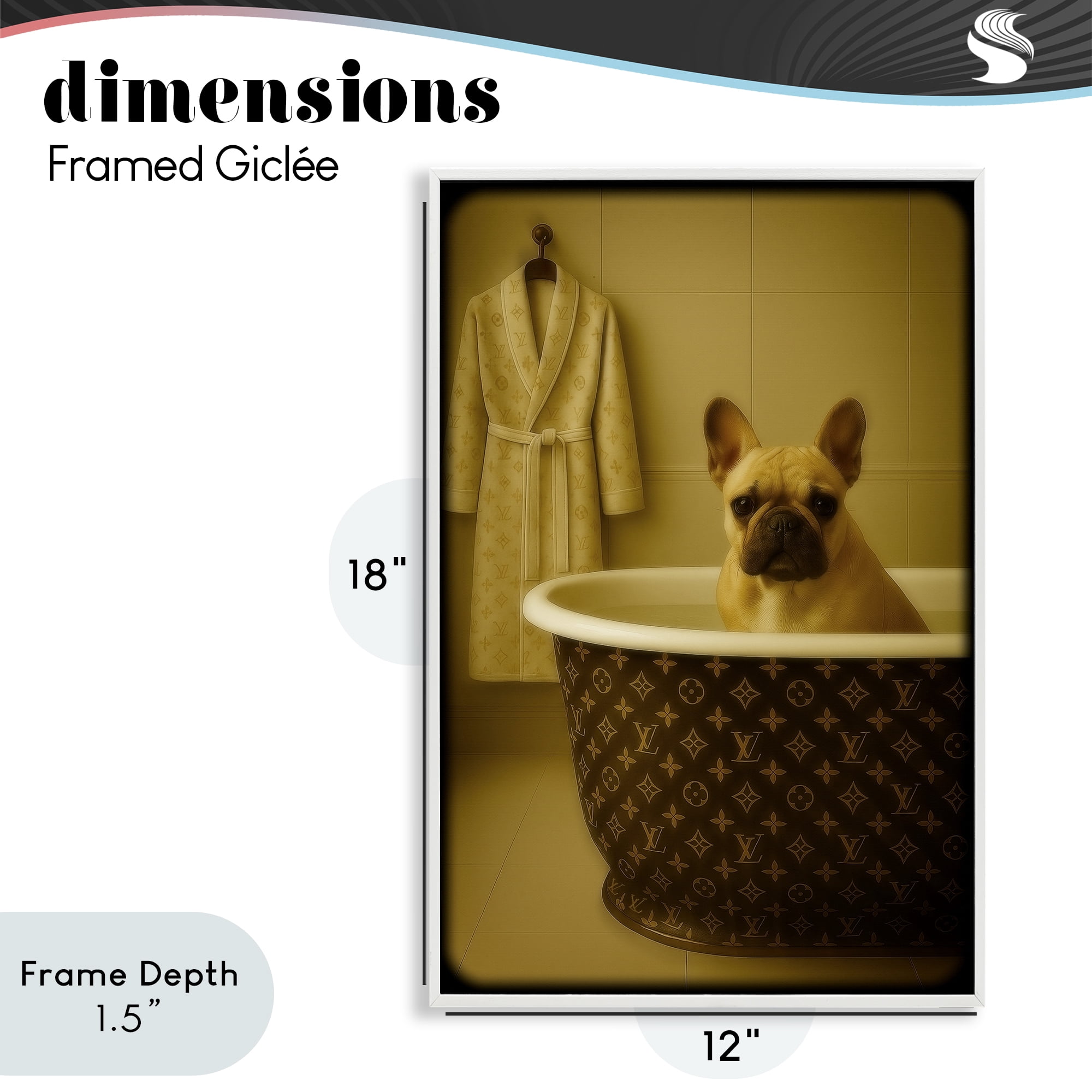 Stupell Industries Couture French Bulldog in Luxury Tub White Framed Giclee Art, design by Grotto Studios