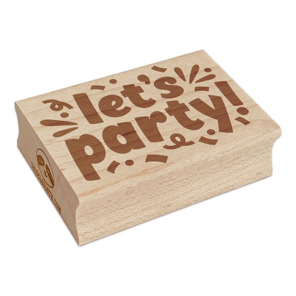 Let's Party Rectangle Rubber Stamp Stamping Scrapbooking Crafting - Small 1.7in