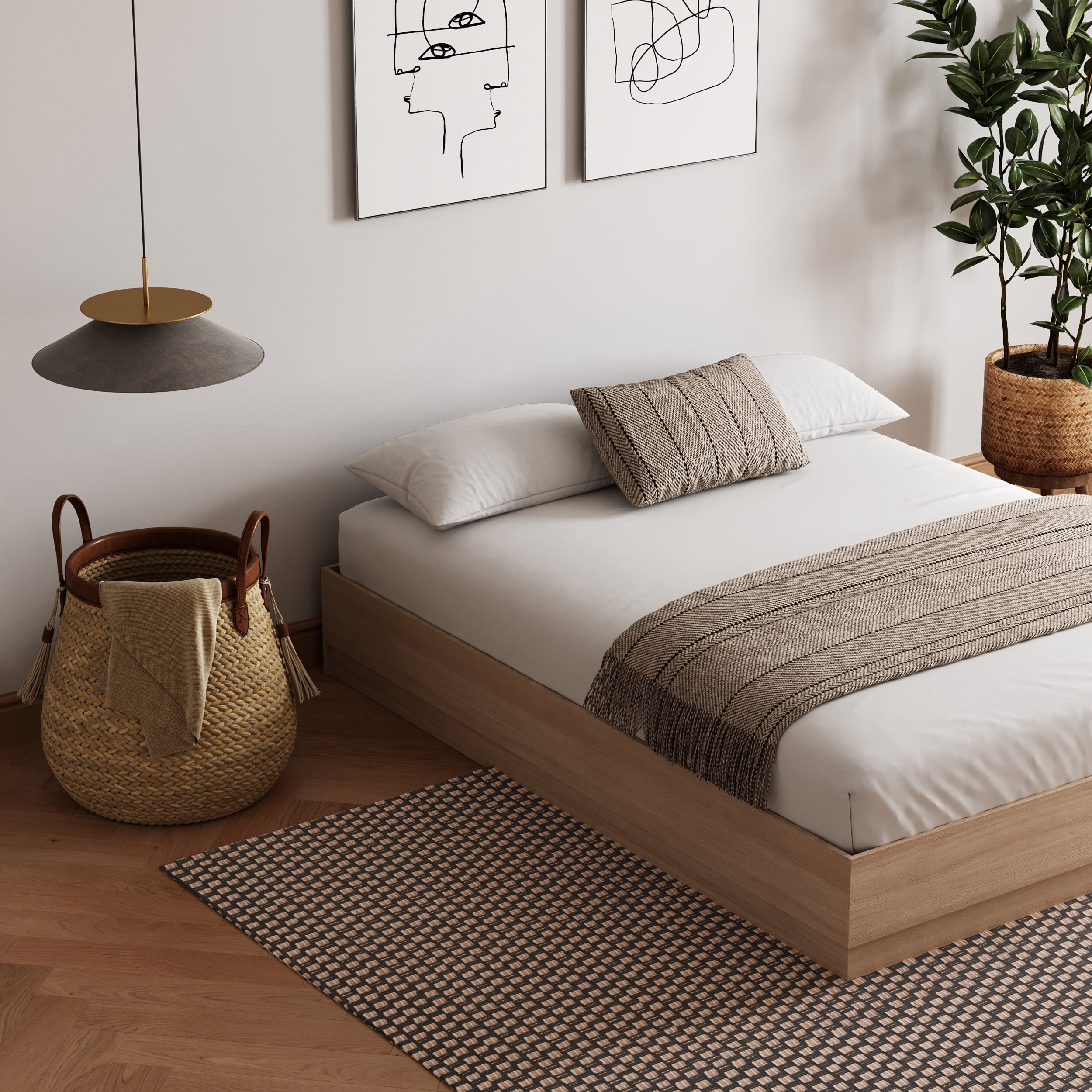 Nexera Milano Full Platform Bed Frame, Natural Blonde Oak