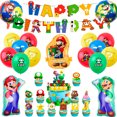 thumbnail image 1 of Mario Articles de Fête, 44 Pcs Décorations d'Anniversaire - Bannière Colorée Ballons Décoration de Gâteau Etc. Décorations de Fête Thème Mario, 1 of 7