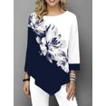 thumbnail image 4 of Moda Mujer Blusa estampada floral Tallas grandes 3/4 Mangas Irregular Dobladillo O Cuello Primavera Tomshoo  4XL, 4 of 5