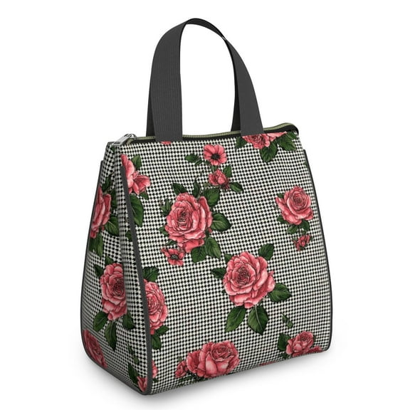 Pioneer Flower Floral Print Pattern Insulated Lunch Bag for Women & Adults,Large Portable Soft Cooler Lunch Bag,Thermal Food Storage Tote with Pearl Cotton,8.66L,8.75x5.75x9.5 Inch