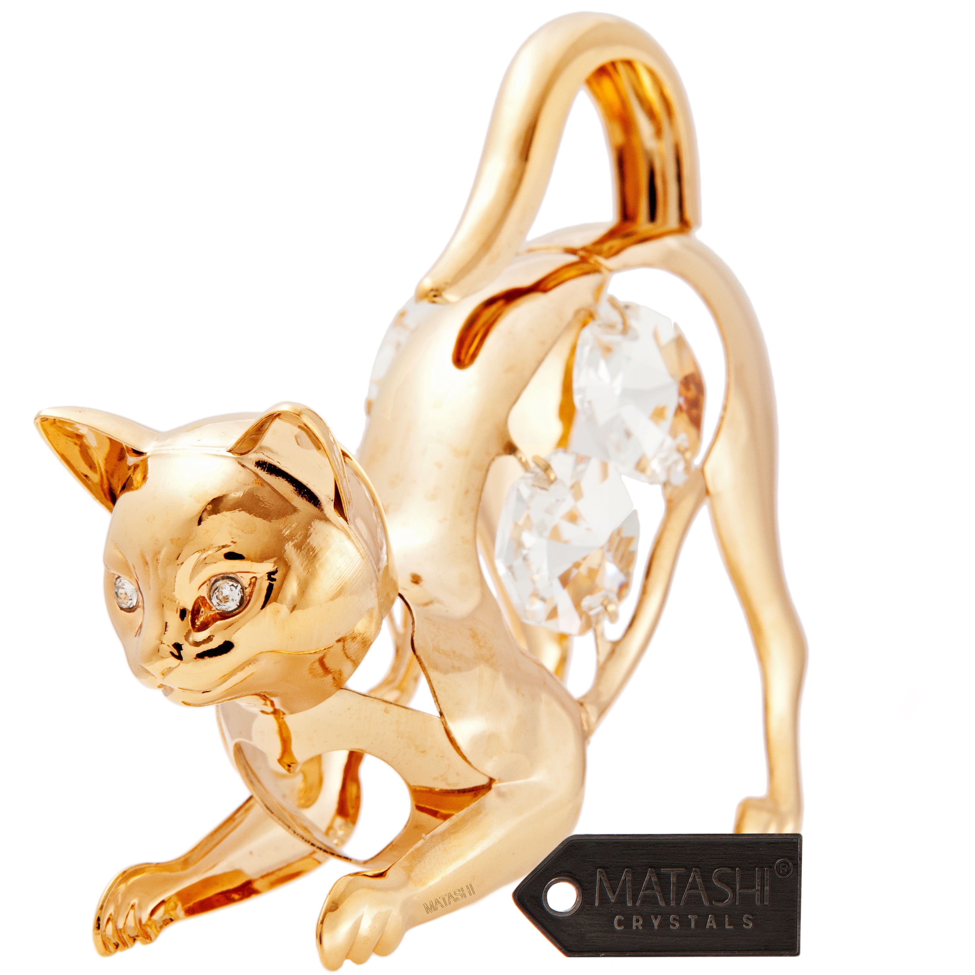 Matashi 24K Gold Plated Crystal Studded Cat on the Prowl Ornament Home Decor 
