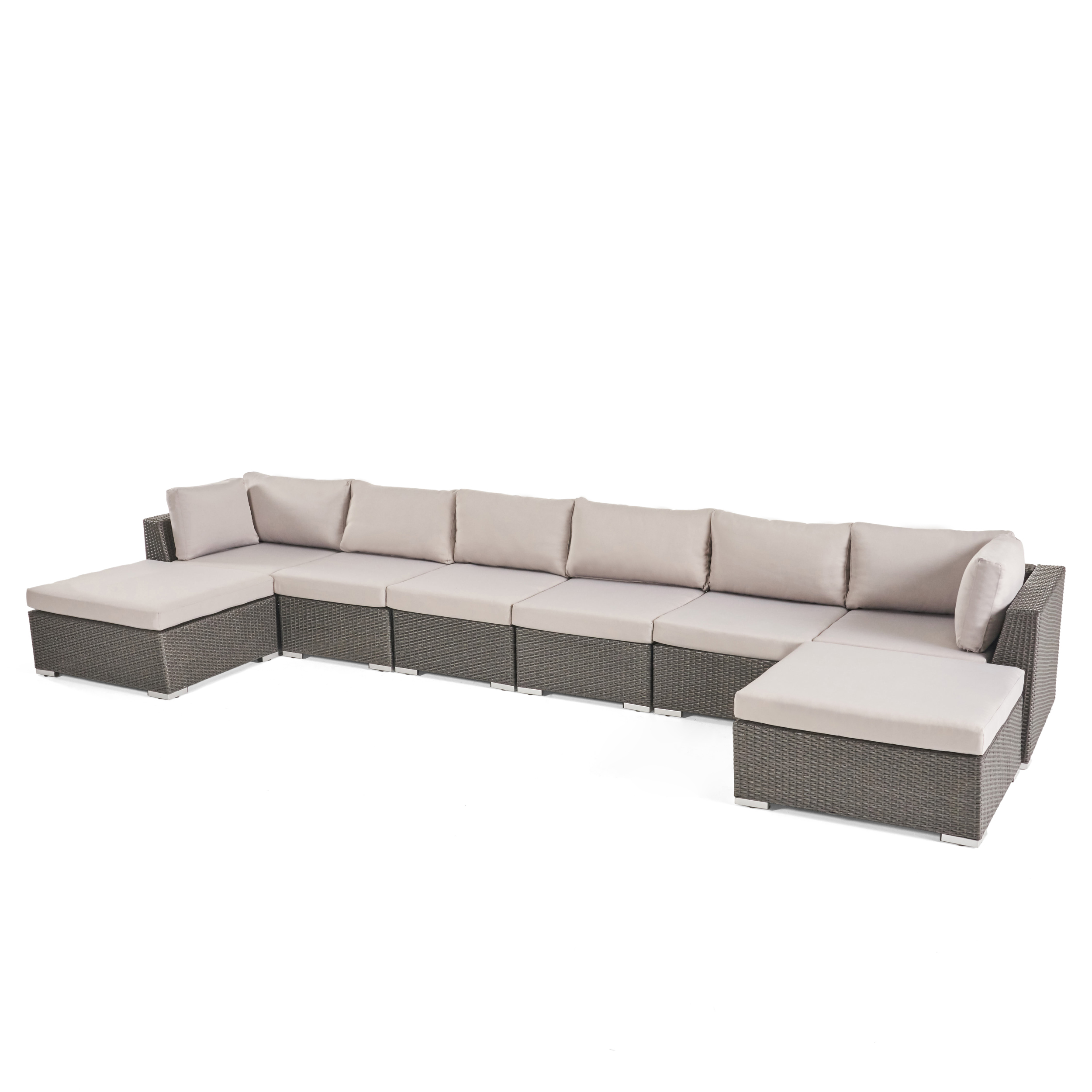Ameer Outdoor 8 Piece Wicker Sectional Set With Cushions, Grey, Silver - image 5 of 5
