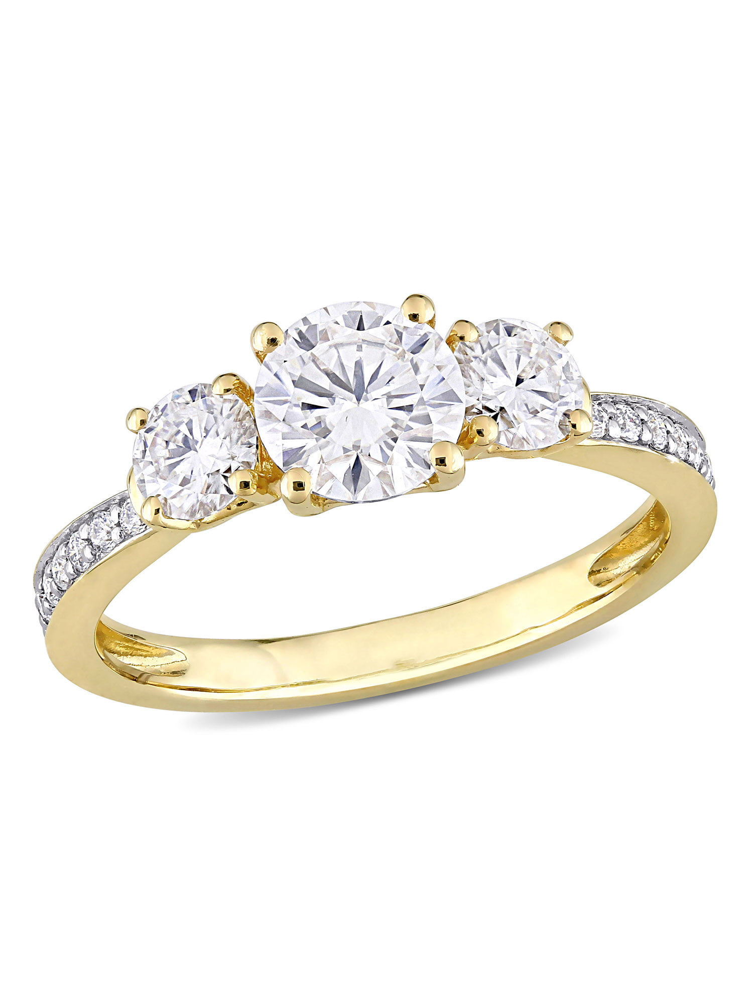 Ladies 10K Yellow Gold Solid Solitaire Ring with Accents CZ Clear Stone 
