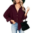 thumbnail image 2 of Womens Button Down Shirt Corduroy Long Sleeve V-Neck Collared Plain Blouses Oversized Baggy Solid Loose Fit Tops with Pocket, 2 of 6