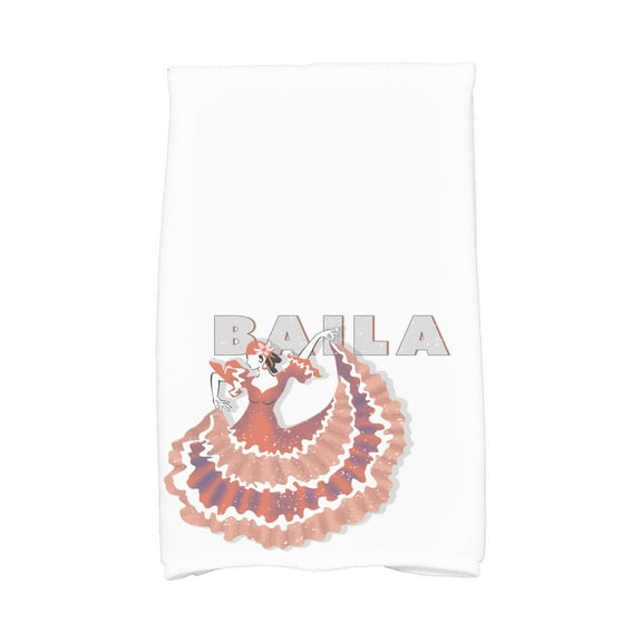 Simply Daisy, 16 x 25 Inch, Cuban Dancer Baila, Word Print Kitchen Towel, Red Orange