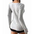 thumbnail image 3 of Women'S Boat Neck Cable Knit Sweater, Long Sleeve Off Shoulder Ribbed Slim Fit Pullover Tops Cute Fall Outfits Gray L, 3 of 7