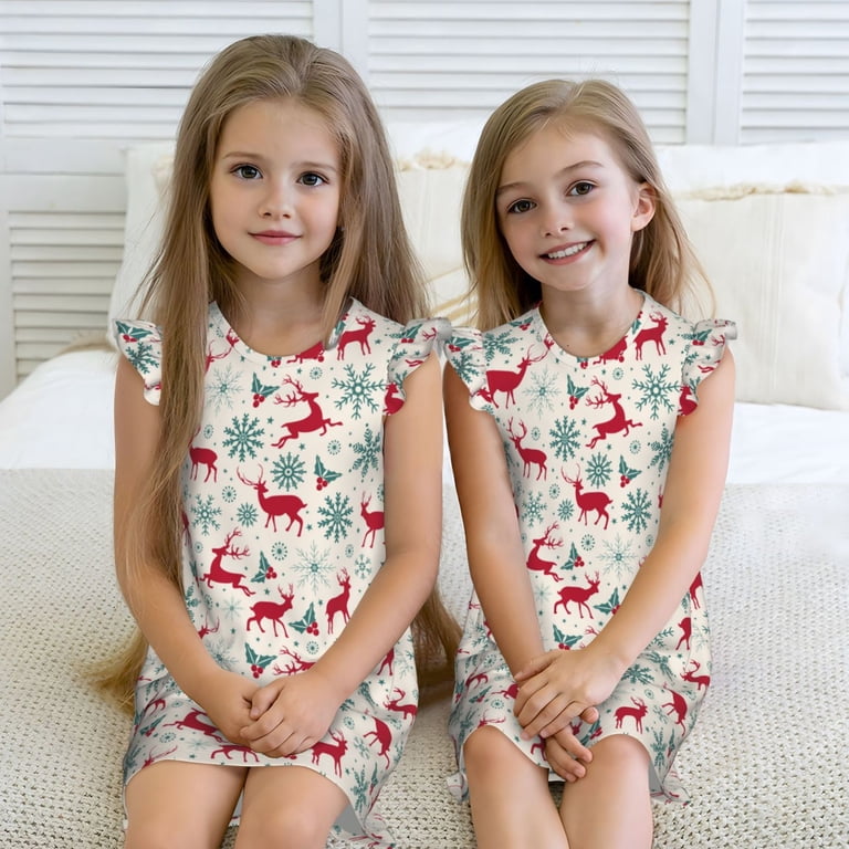 Lsque Vintage Christmas Reindeer Printed Girls' Nightgown, Soft