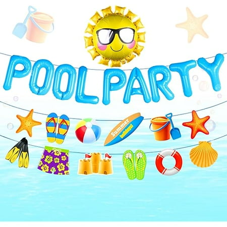 WEEKS Pool Party Decoration Blue Beach Party Supplies Summer Sun Balloons for Luau Hawaii Beach Pool Party