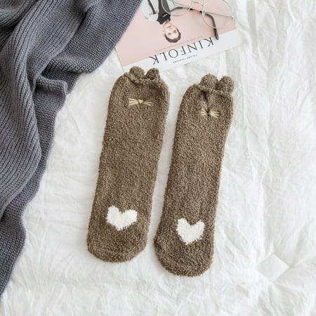 

Yoslce fuzzy socks for women slipper socks Woman s Girls Cute Coloer Heart Cat Paw Print Thicken Coral Fleece Keep Warm Socks Sox
