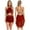 Burgundy, variant on SiiRoh Women's Lyrical Dance Dress Glittery Cutout Strappy Backless Halter Skirted Leotard Dancewear Burgundy M