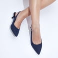 thumbnail image 2 of Zhabtuc Women's Classic Navy Blue Pointed Toe Comfortable Kitten Heel Pumps - Slingback, Adjustable Ankle Strap, Perfect for Work, 2 of 7