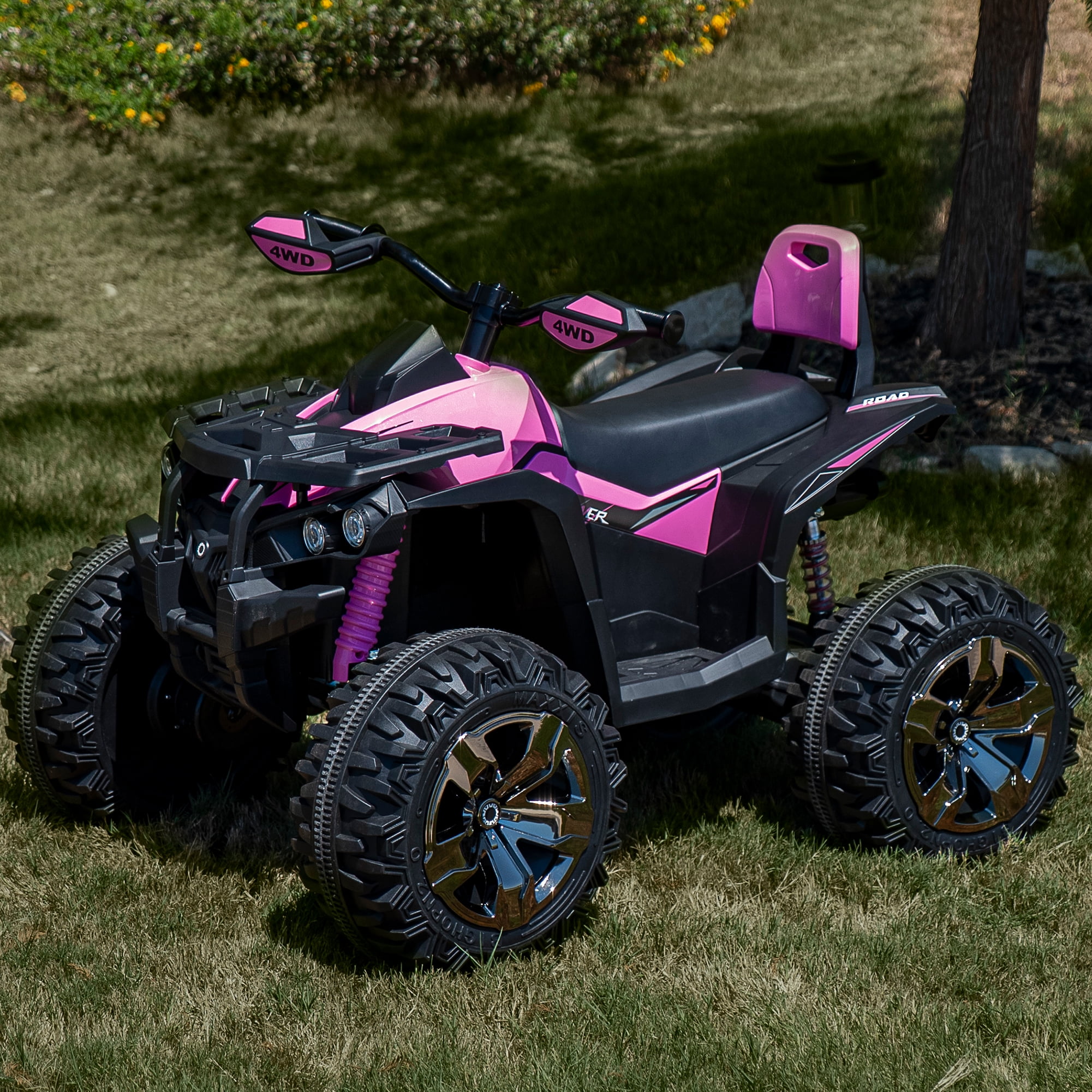 24 Volt ATV for Kids, Joyracer 4 Wheeler for Kids, 4WD Power Car Wheels with 800W Motor, Bluetooth/MP3, Horn, Music, LED for Big Kids Gift, Pink