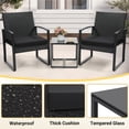thumbnail image 2 of LOGYAT 3 Piece Wicker Patio Bistro Set, All-Weather Rattan Conversation Set with Glass Top Coffee Table, Perfect for Balcony, Porch, Poolside, Black Frame with Black Cushion, 2 of 8