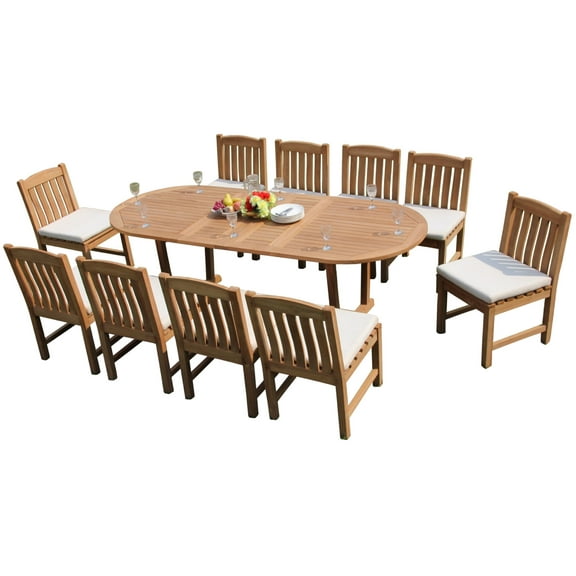 Grade-A Teak Dining Set: 10 Seater 11 Pc: 94" Mas Oval Trestle Leg Table And 10 Devon Armless Chairs Outdoor Patio WholesaleTeak #51DV2311