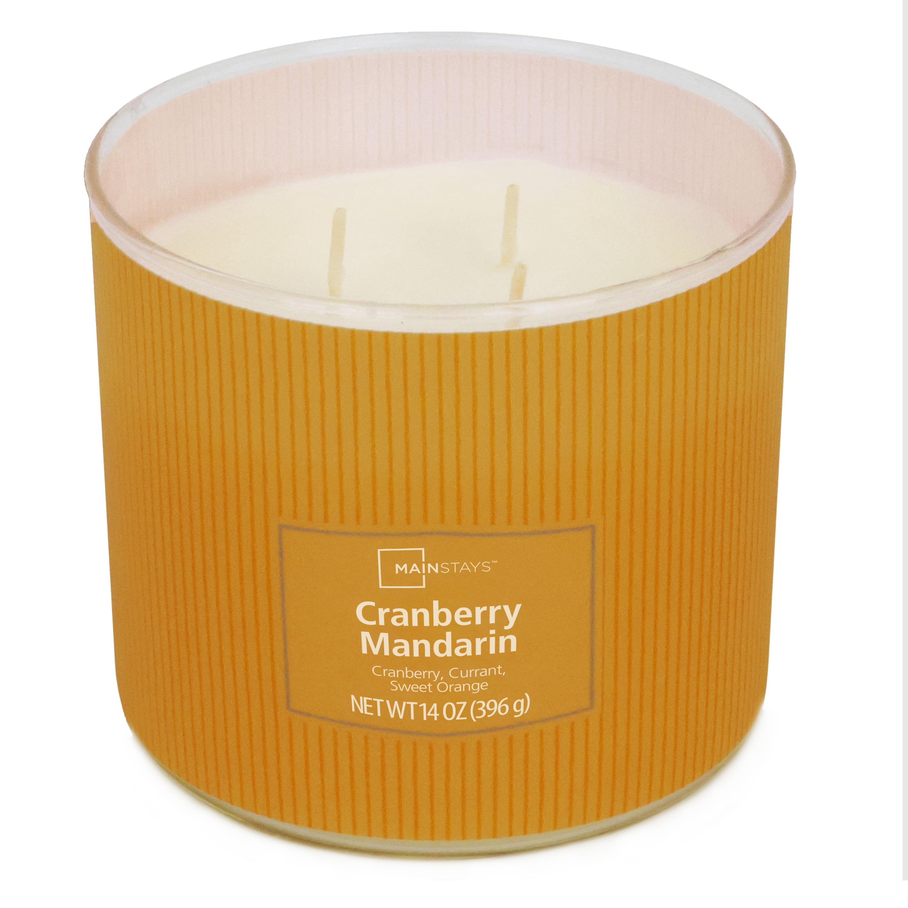 (1 pack) Mainstays 3-Wick Cranberry Mandarin Scented Candle, Textured Wrapped Jar, 14 oz