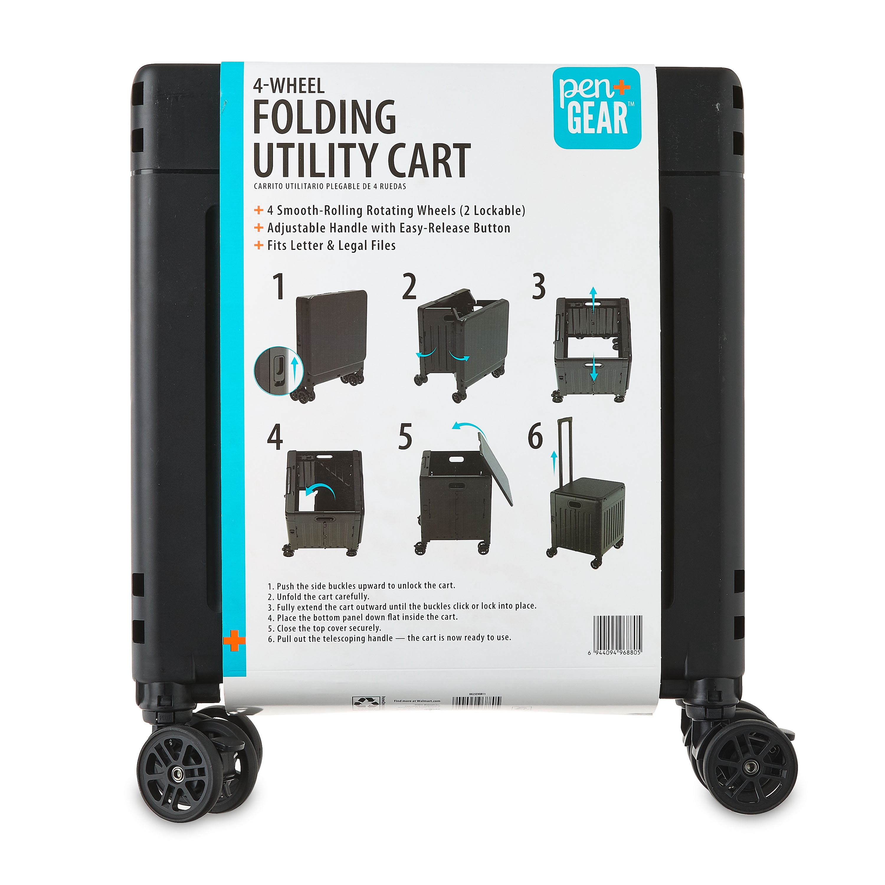 Pen+Gear Black 4-Wheel Folding Utility Cart